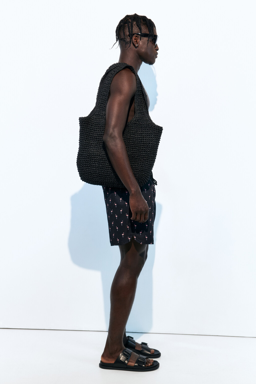 Шорты купальные с поясом на завязках - цвет черный - 2