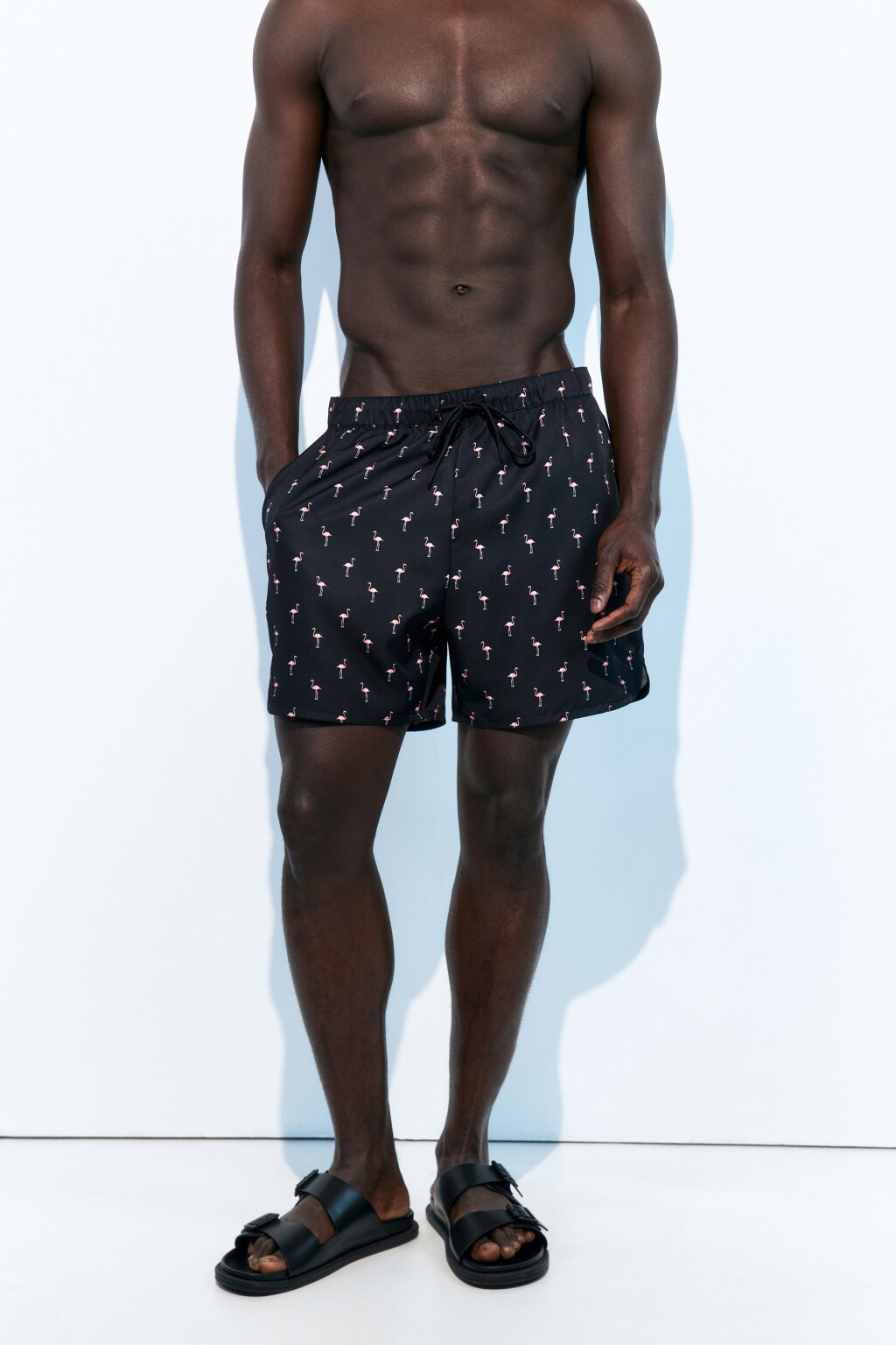 Шорты купальные с поясом на завязках - цвет черный - 3