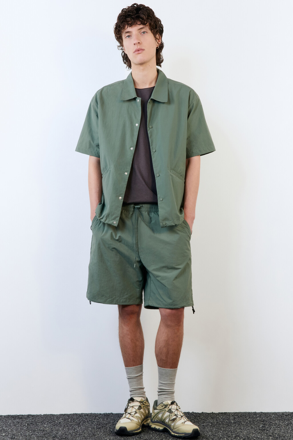 Шорты широкие с поясом на завязках - цвет зеленый - 1