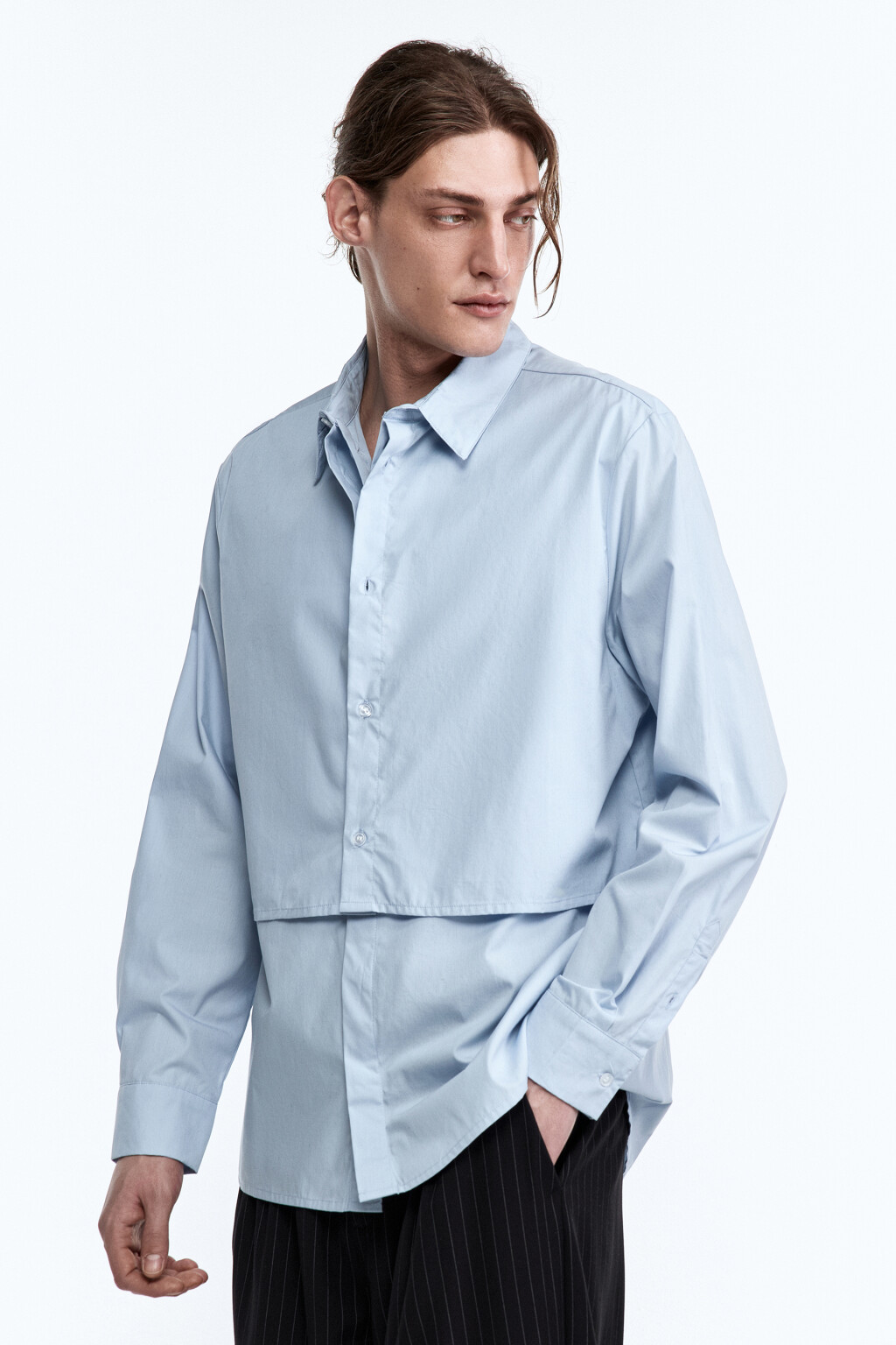 Рубашка оверсайз с удлиненной подкладкой - цвет синий - 3