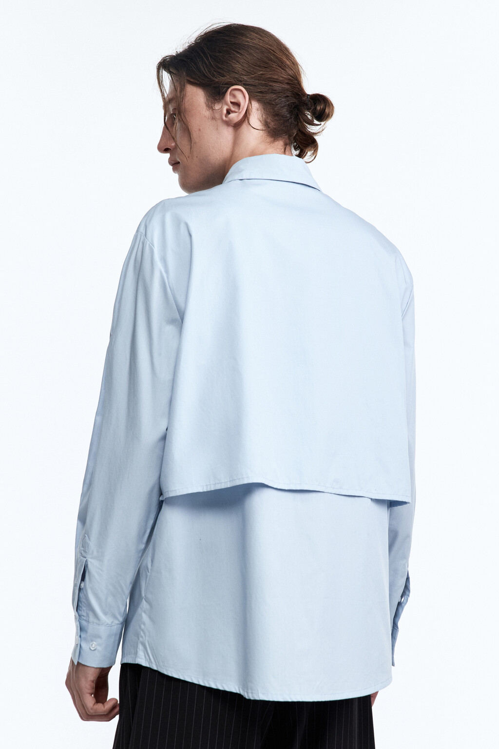Рубашка оверсайз с удлиненной подкладкой - цвет синий - 4