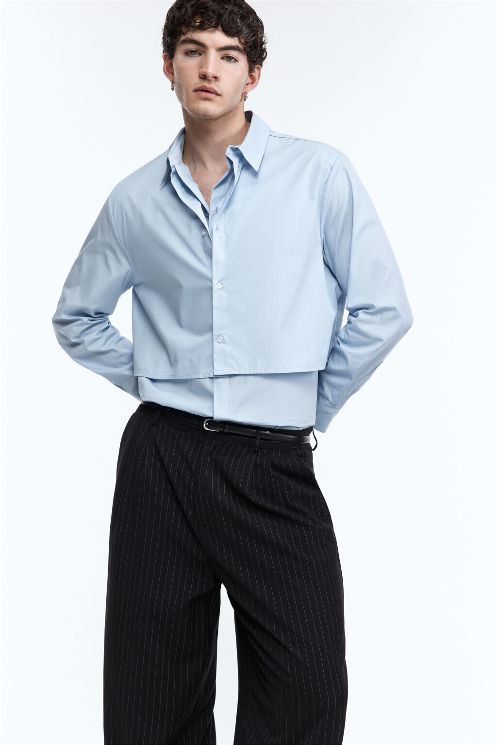 Рубашка оверсайз с удлиненной подкладкой - цвет синий - 8