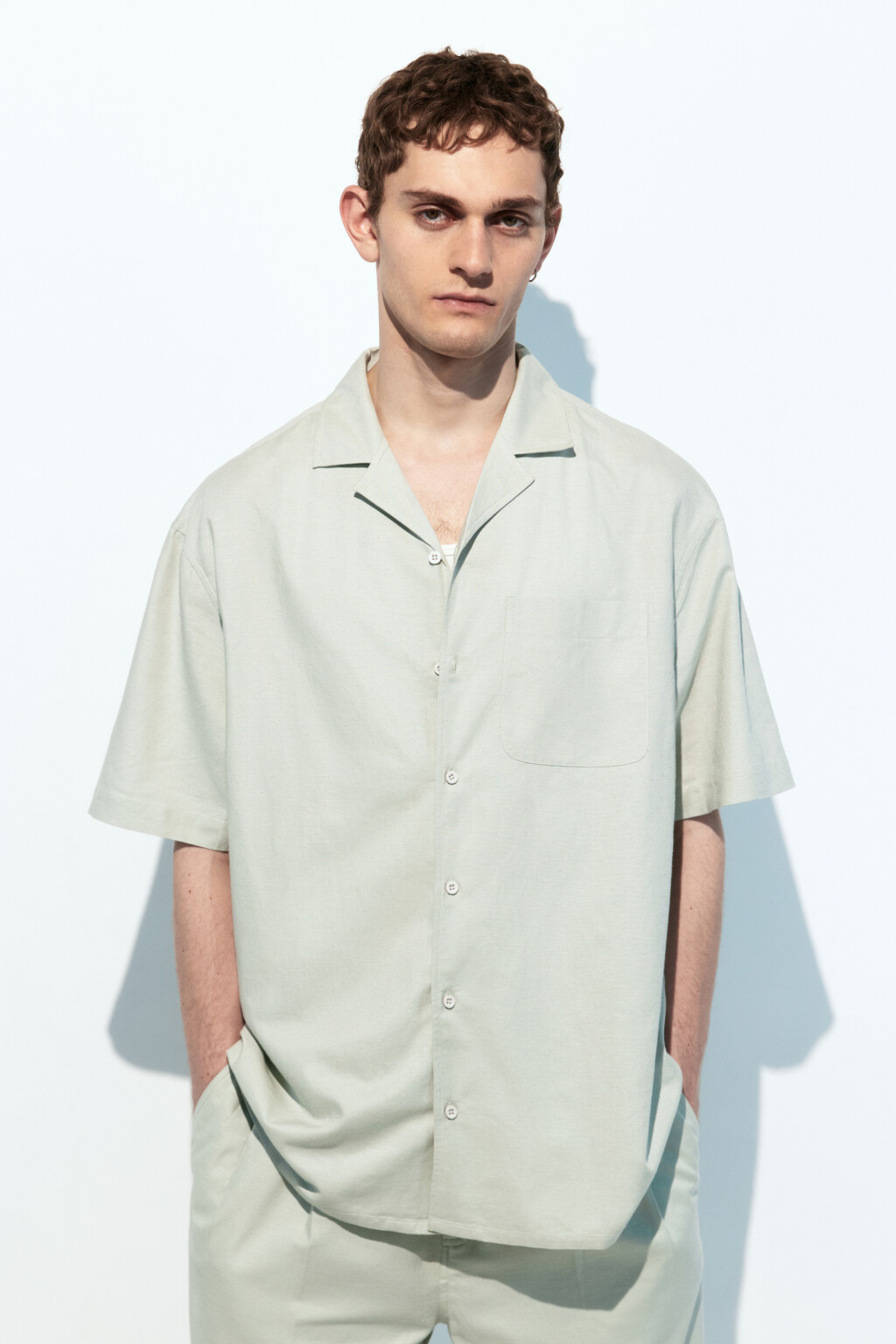 Рубашка льняная с коротким рукавом - цвет зеленый - 2