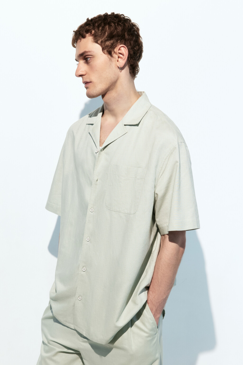 Рубашка льняная с коротким рукавом - цвет зеленый - 3