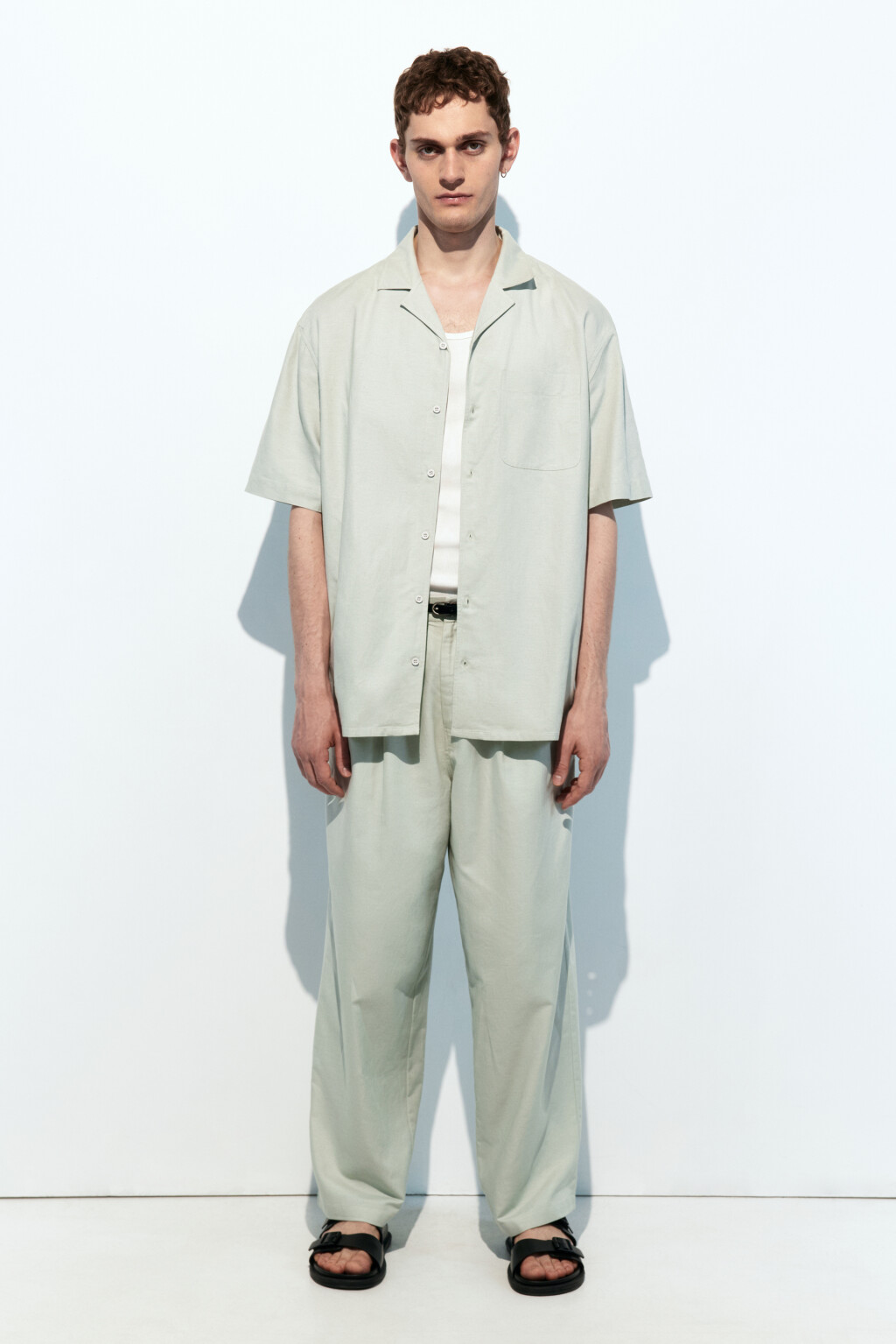 Рубашка льняная с коротким рукавом - цвет зеленый - 5