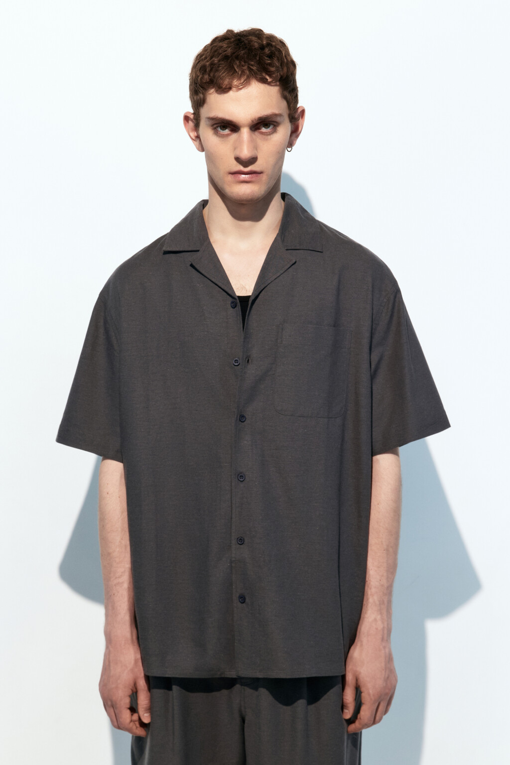 Рубашка льняная с коротким рукавом - цвет серый - 2