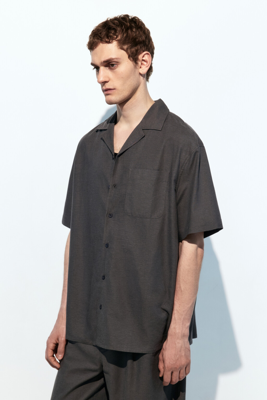 Рубашка льняная с коротким рукавом - цвет серый - 3