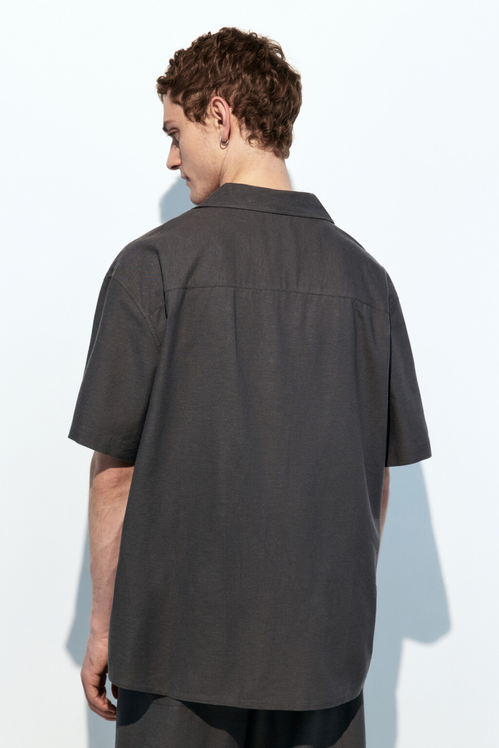 Рубашка льняная с коротким рукавом - цвет серый - 4