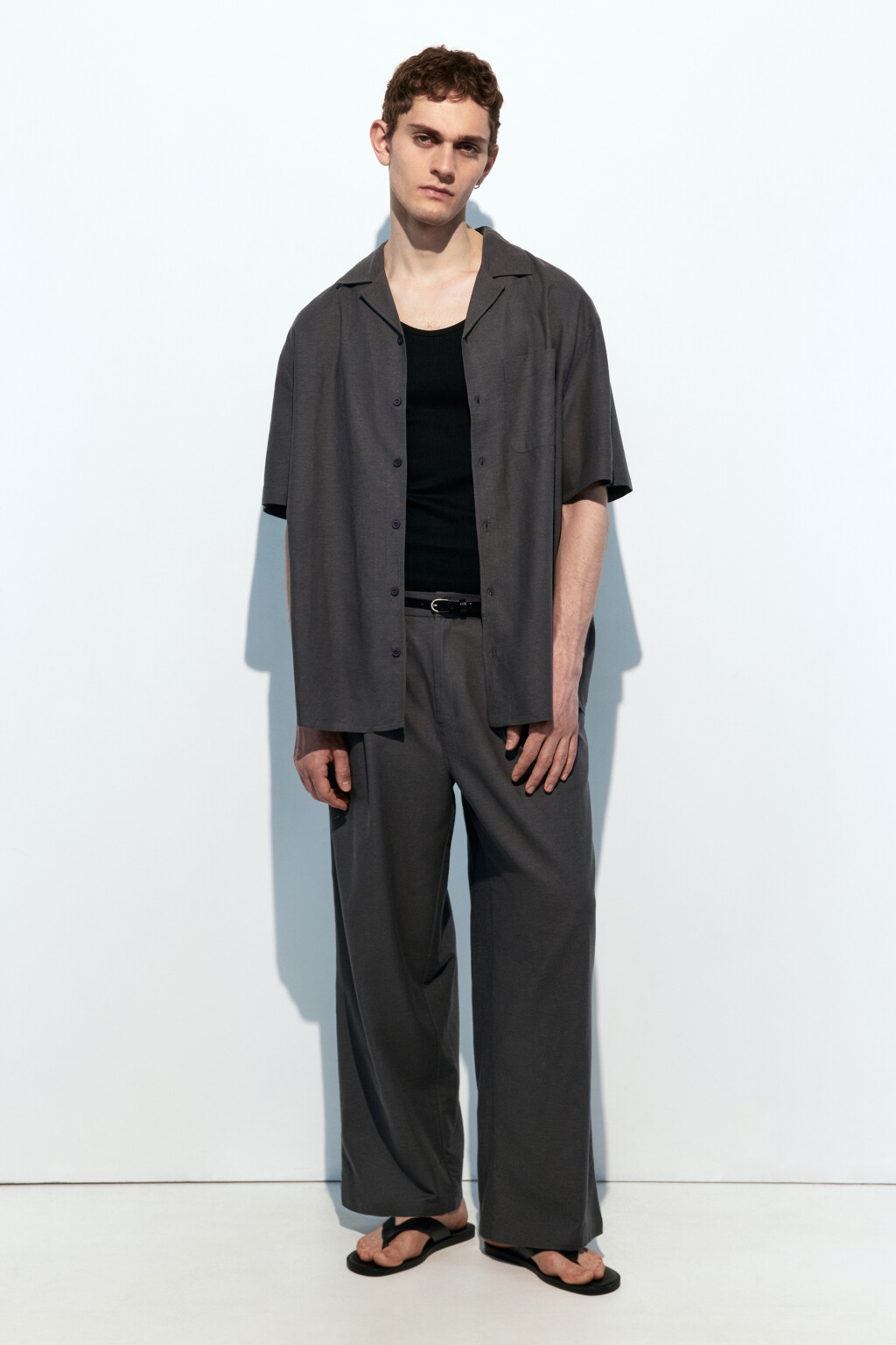 Рубашка льняная с коротким рукавом - цвет серый - 5