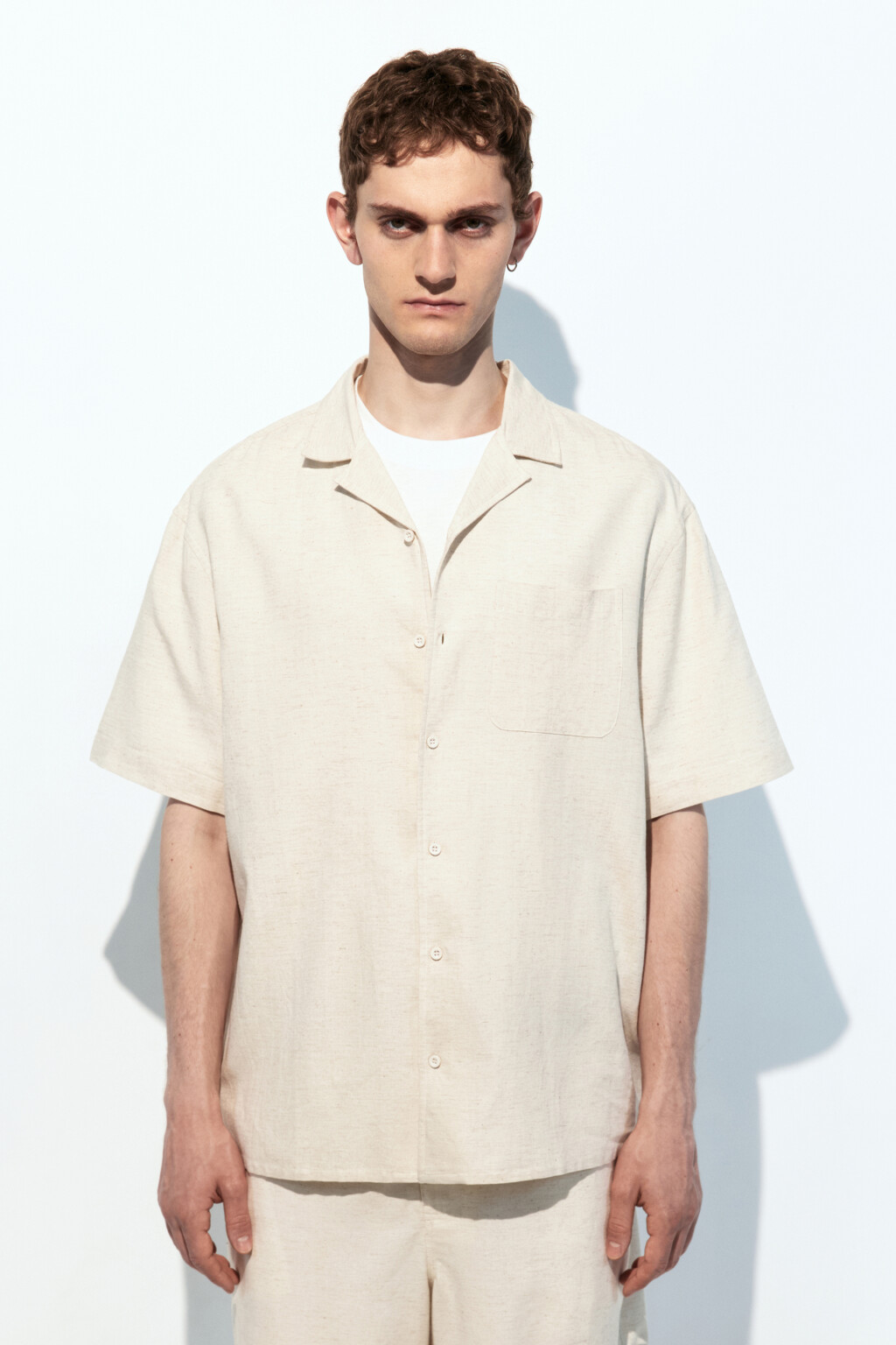 Рубашка льняная с коротким рукавом - цвет молочный - 3