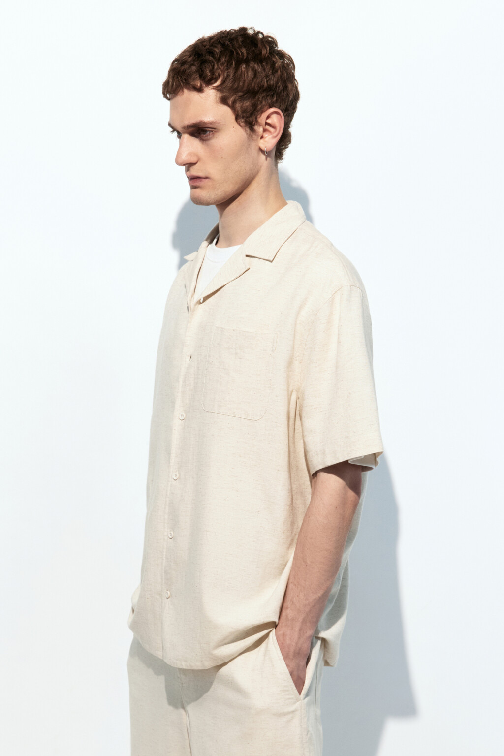 Рубашка льняная с коротким рукавом - цвет молочный - 4