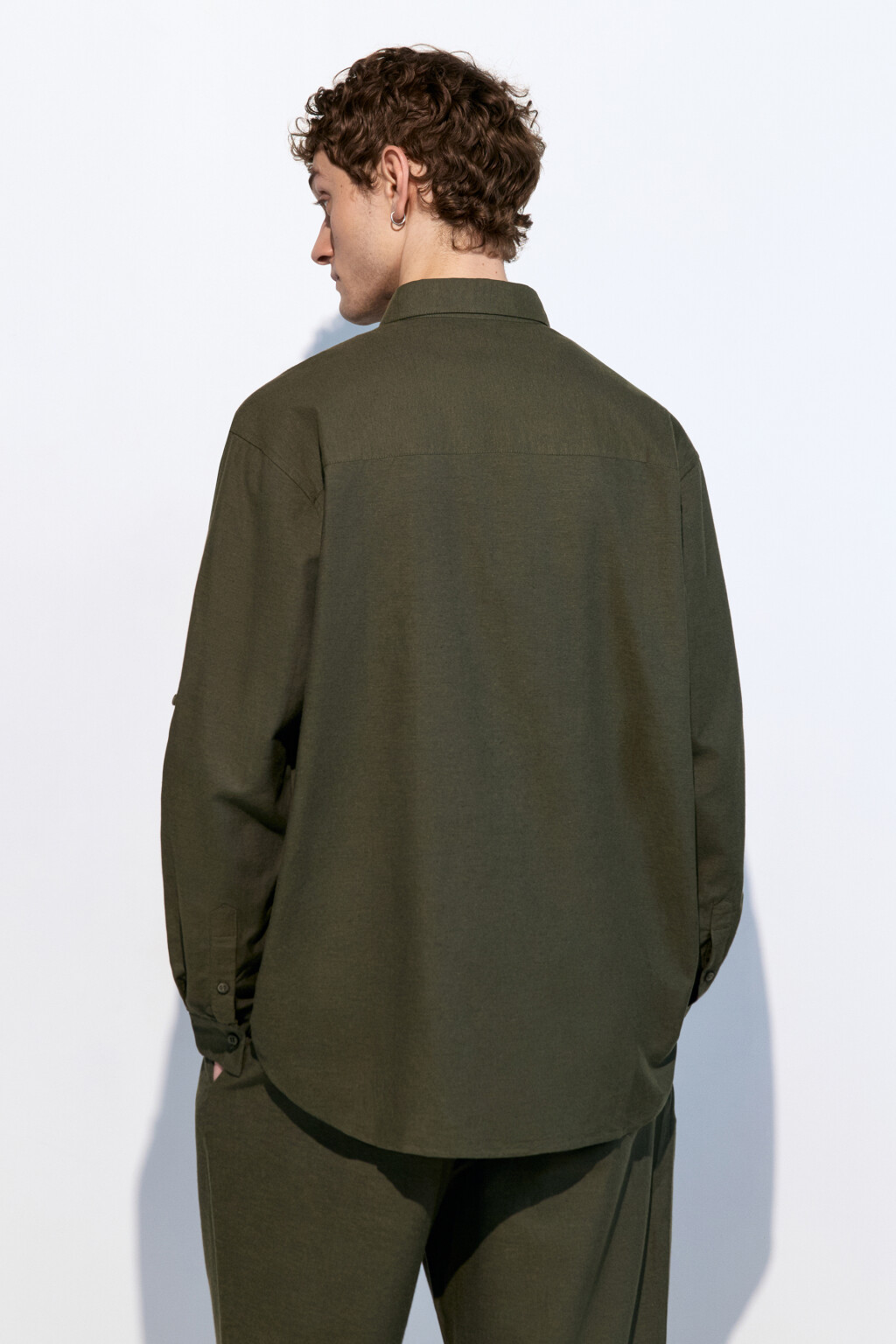 Рубашка прямая из льняной ткани - цвет зеленый - 4