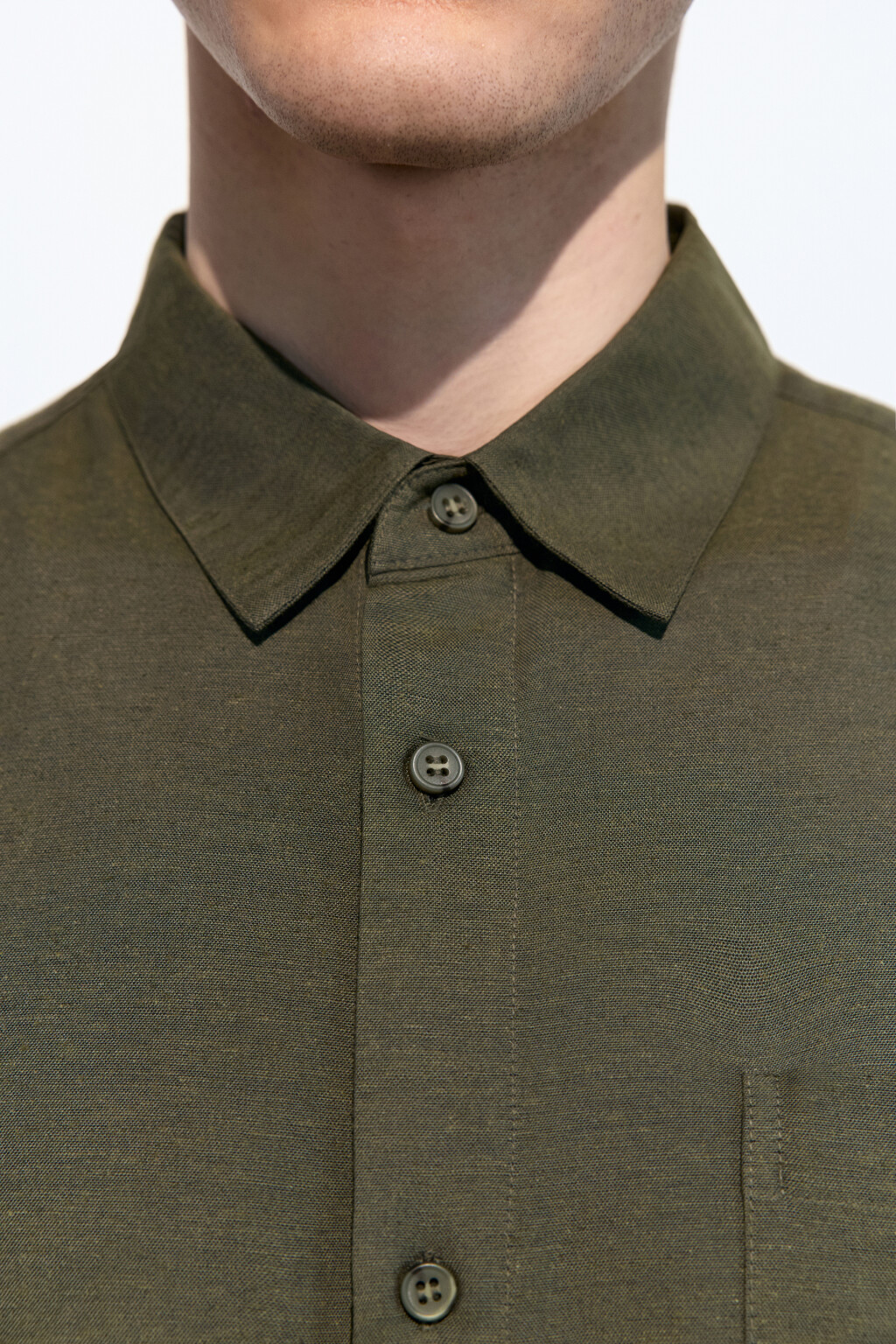 Рубашка прямая из льняной ткани - цвет зеленый - 6