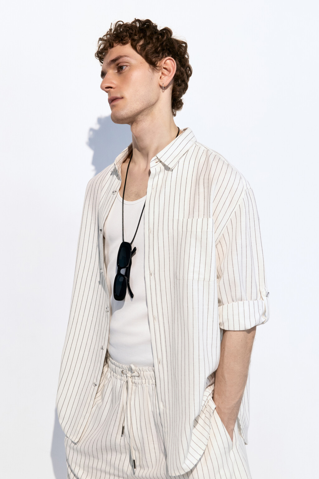 Рубашка прямая из льняной ткани - цвет белый - 2