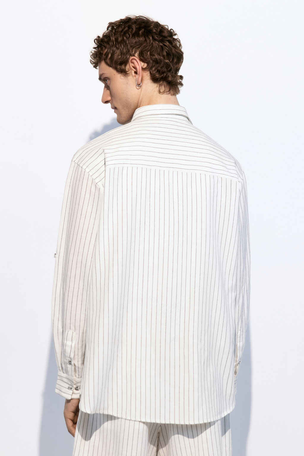 Рубашка прямая из льняной ткани - цвет белый - 5