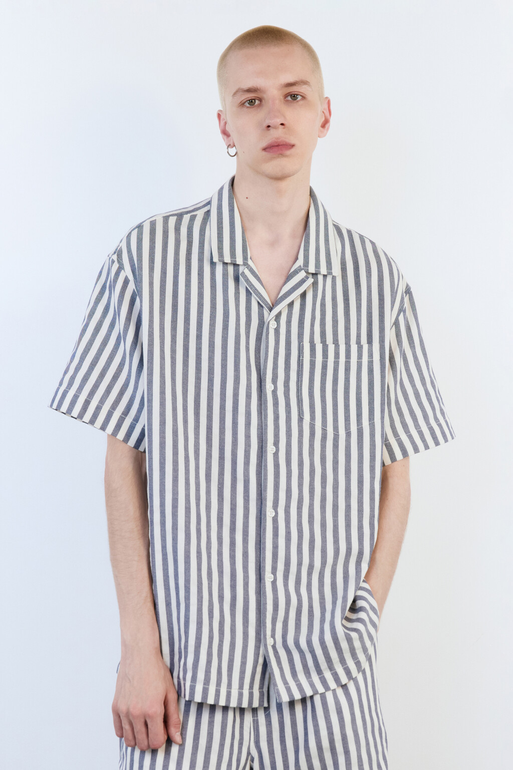 Рубашка в полоску с коротким рукавом - цвет синий - 2