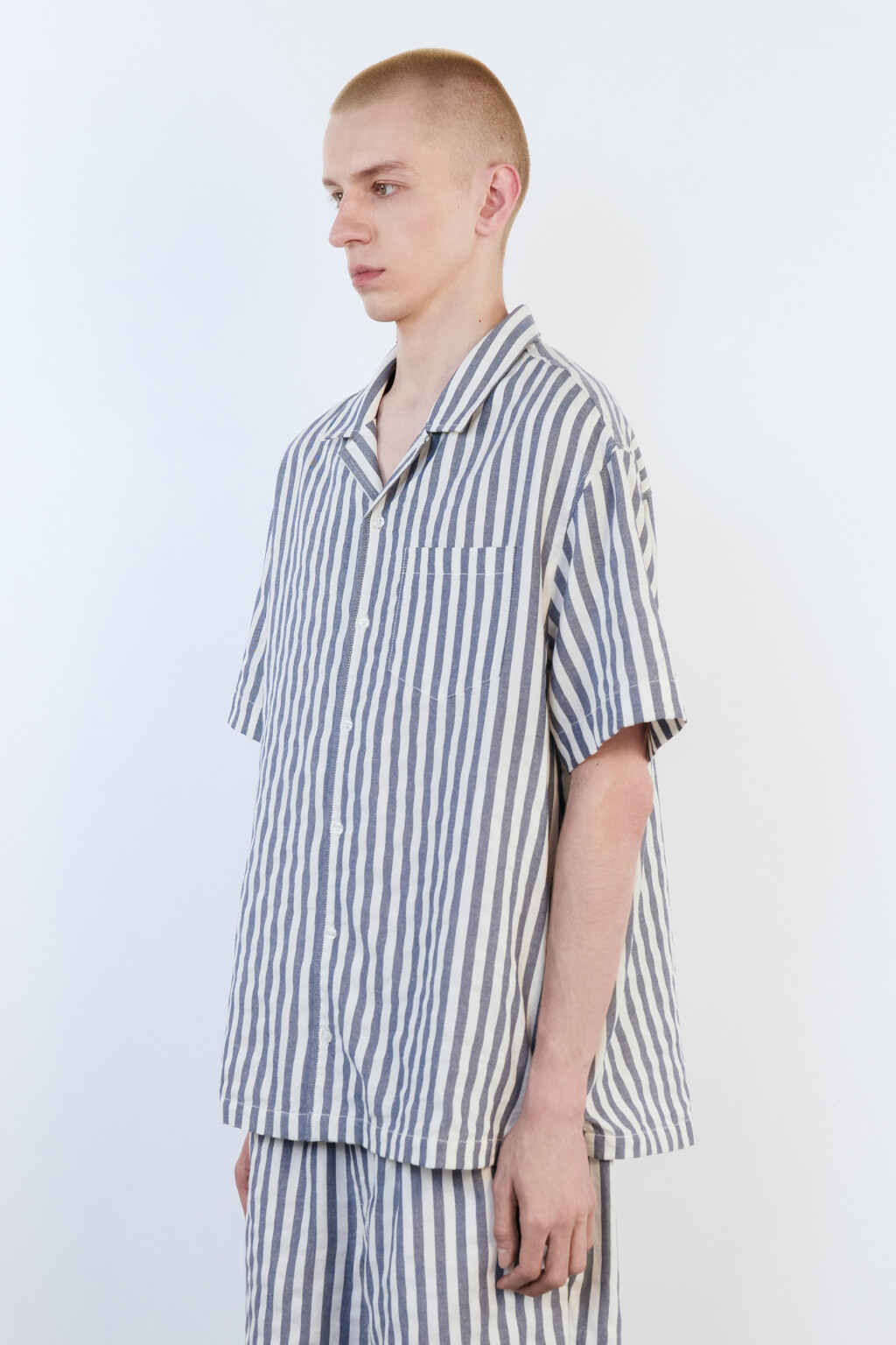 Рубашка в полоску с коротким рукавом - цвет синий - 3