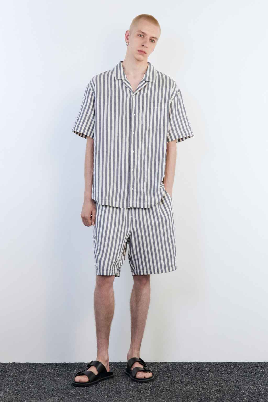 Рубашка в полоску с коротким рукавом - цвет синий - 5