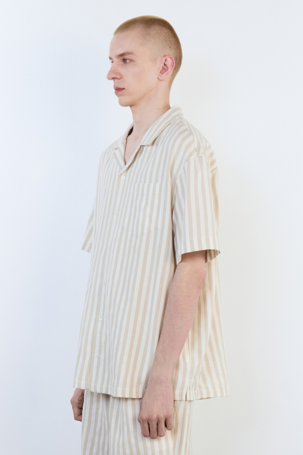 Рубашка в полоску с коротким рукавом - цвет бежевый - 3