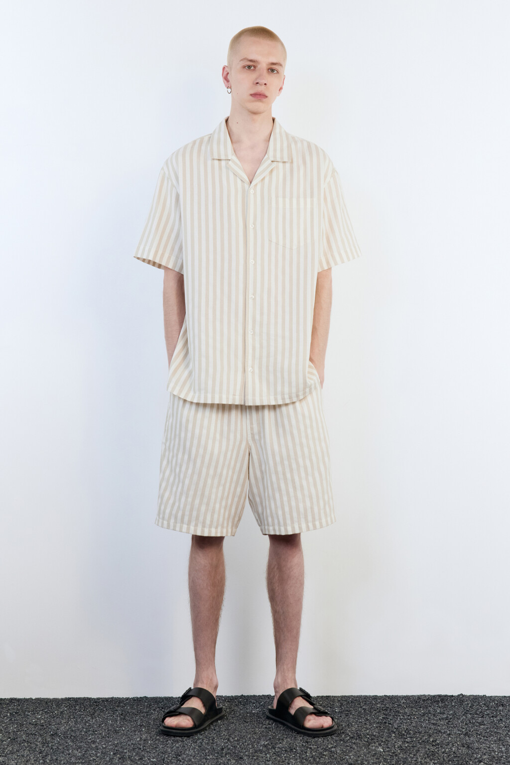 Рубашка в полоску с коротким рукавом - цвет бежевый - 5