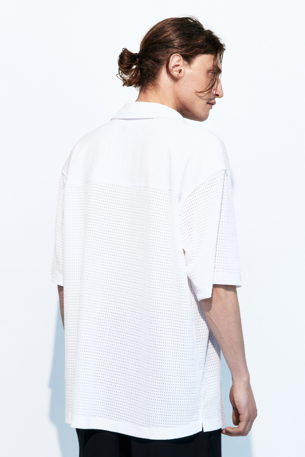 Рубашка с коротким рукавом из фактурной ткани - цвет белый - 4