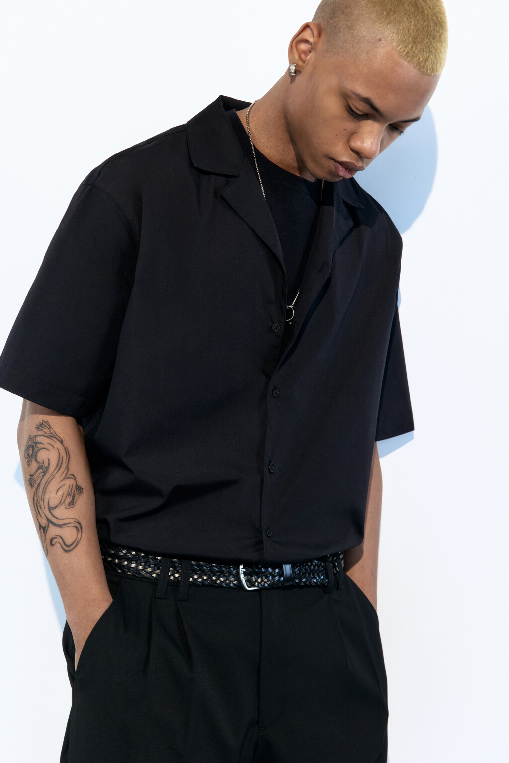 Рубашка прямая с коротким рукавом - цвет черный - 1