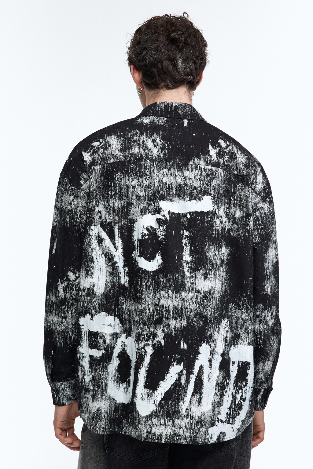 Рубашка oversize с эффектом тай-дай и надписью - цвет черный - 5