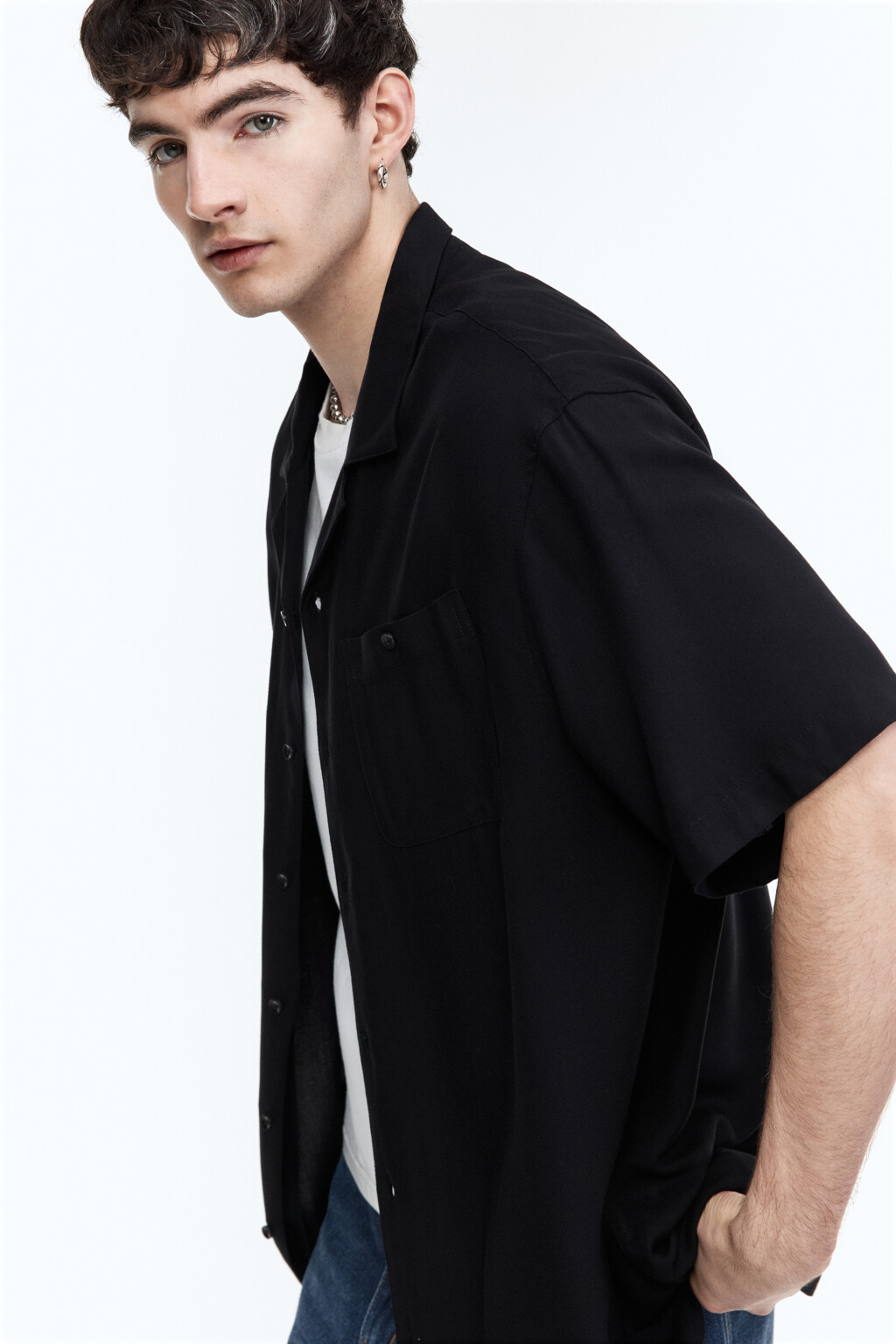 Рубашка с коротким рукавом из вискозы - цвет черный - 2