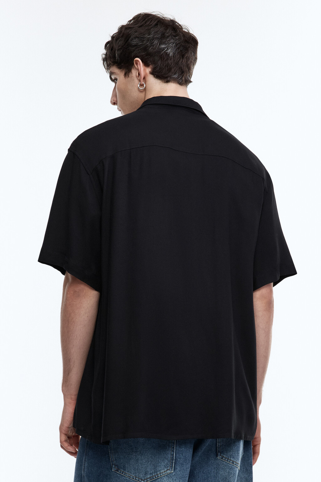 Рубашка с коротким рукавом из вискозы - цвет черный - 5