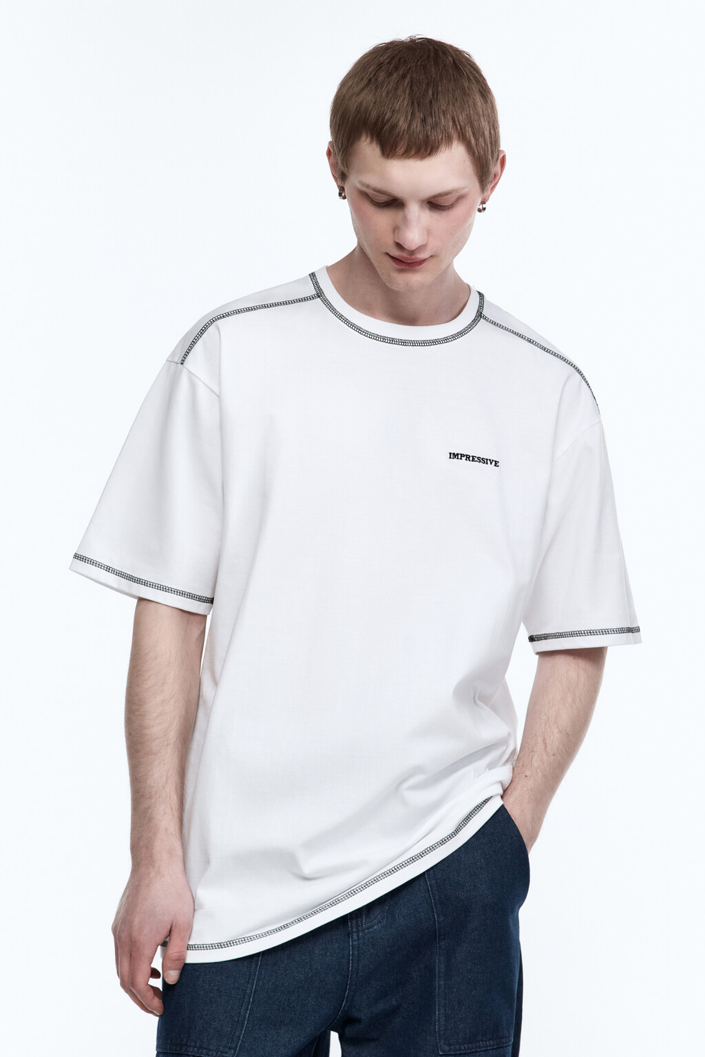Футболка хлопковая с принтом-надписью - цвет белый - 2