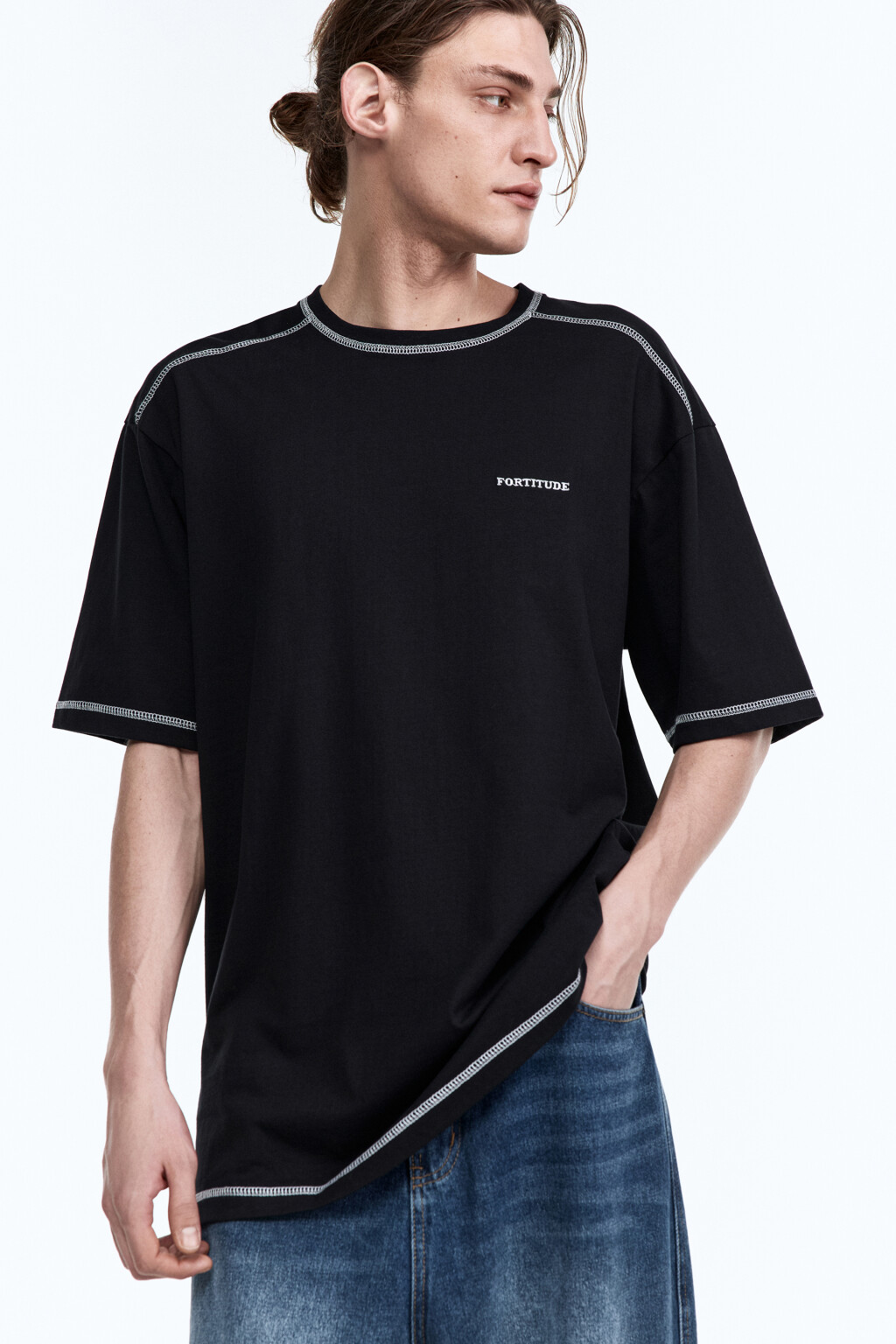 Футболка хлопковая с принтом-надписью - цвет черный - 1