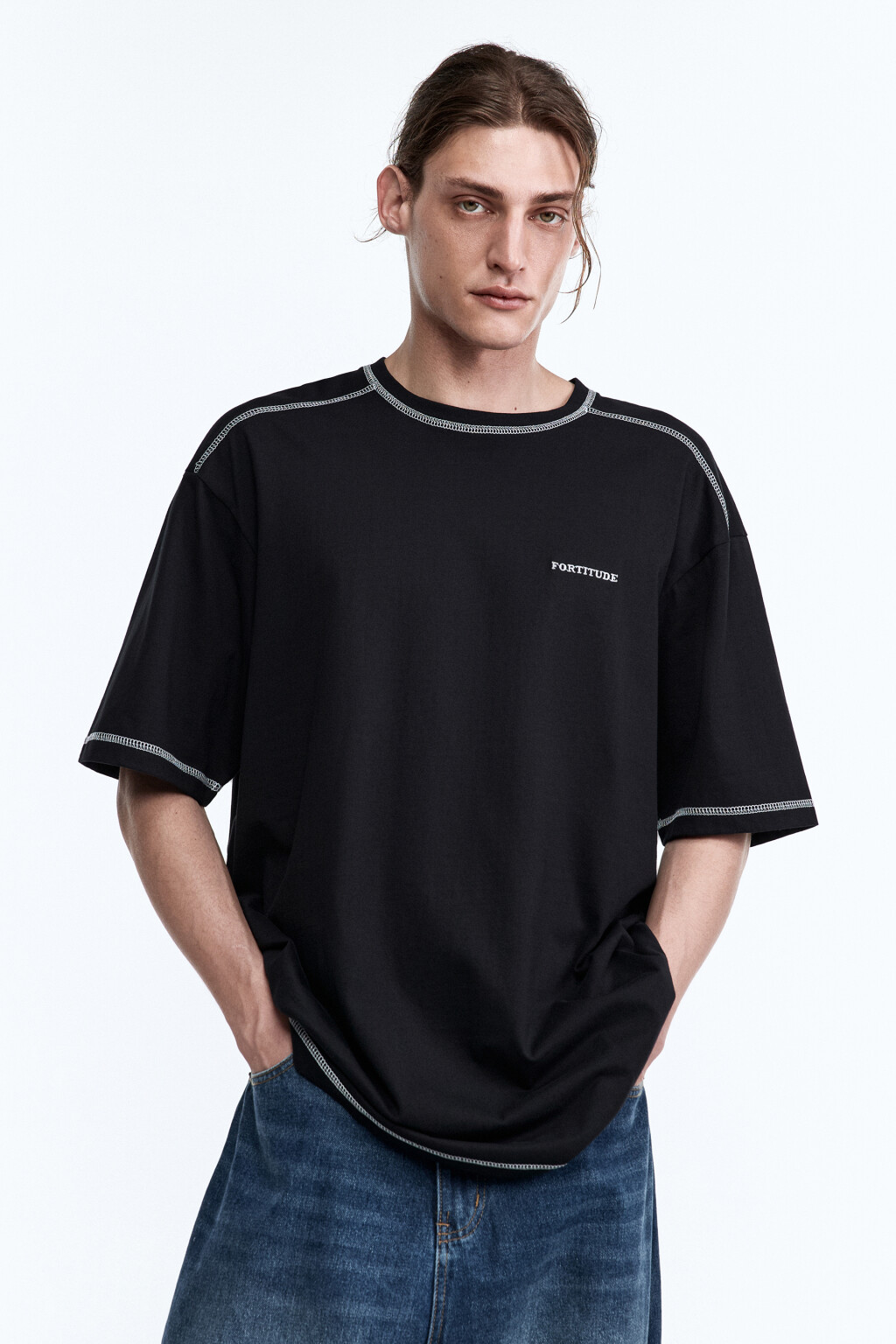 Футболка хлопковая с принтом-надписью - цвет черный - 2