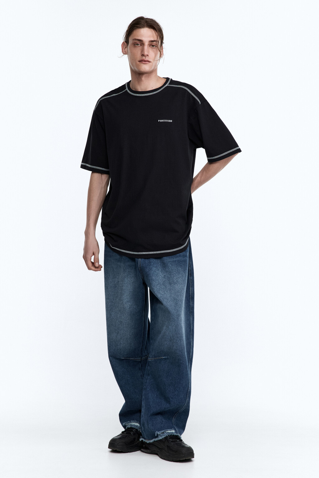 Футболка хлопковая с принтом-надписью - цвет черный - 5