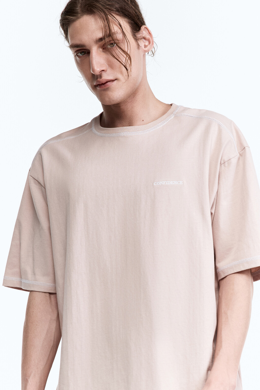 Футболка хлопковая с принтом-надписью - цвет коричневый - 1