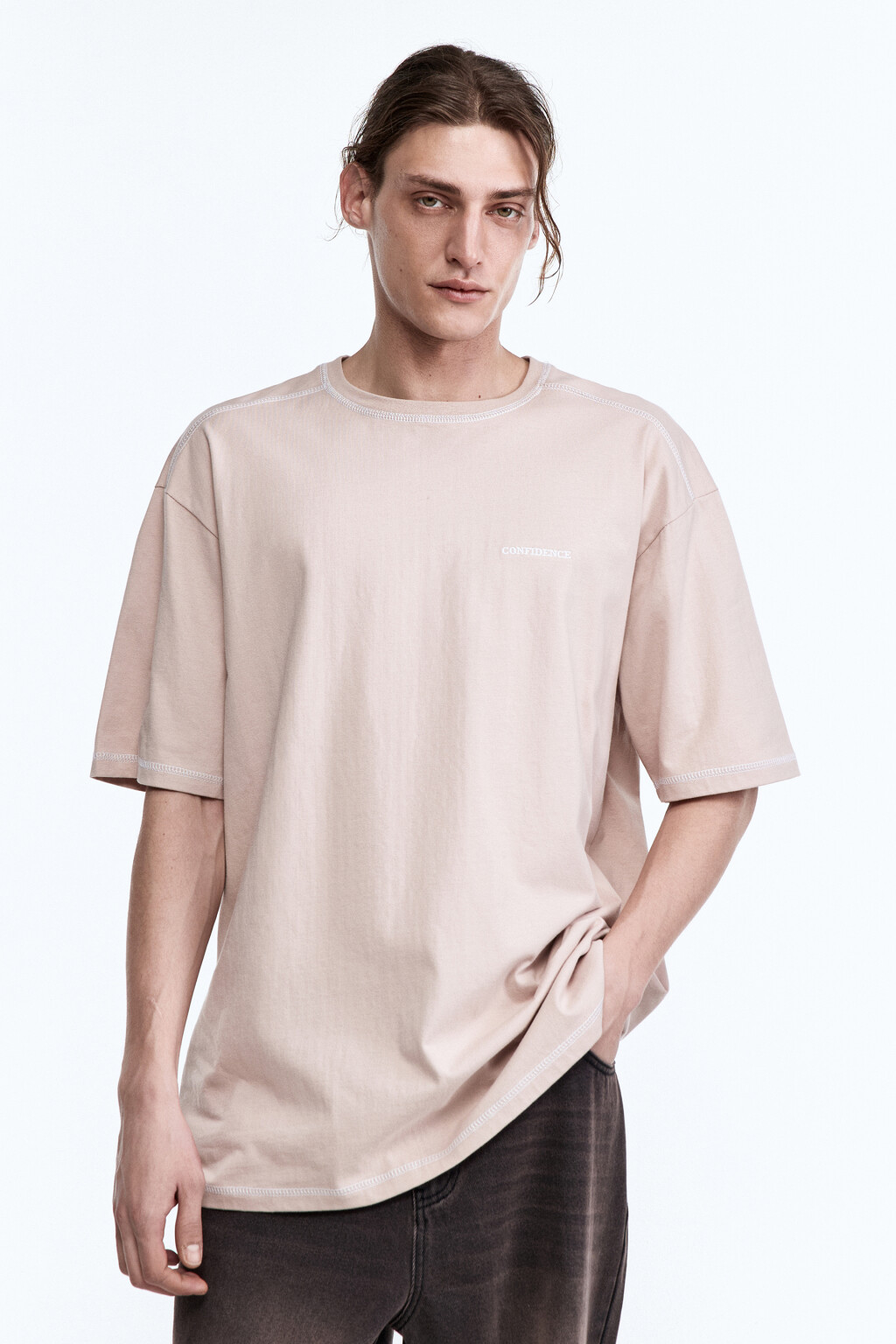 Футболка хлопковая с принтом-надписью - цвет коричневый - 2