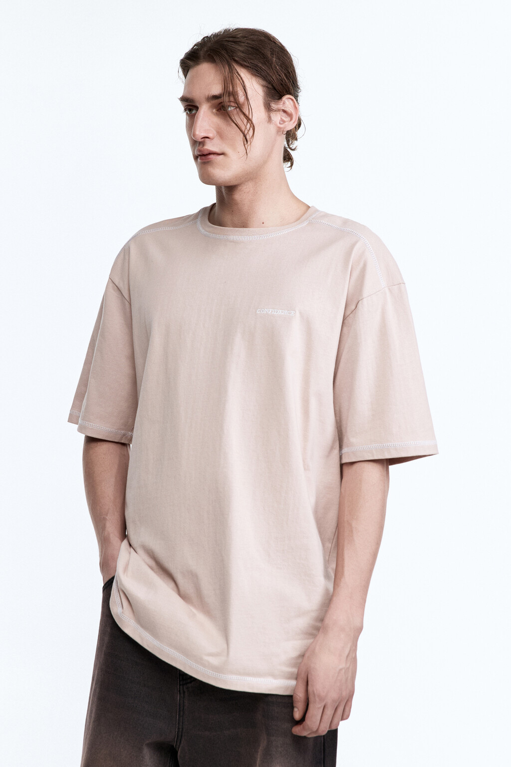 Футболка хлопковая с принтом-надписью - цвет коричневый - 3