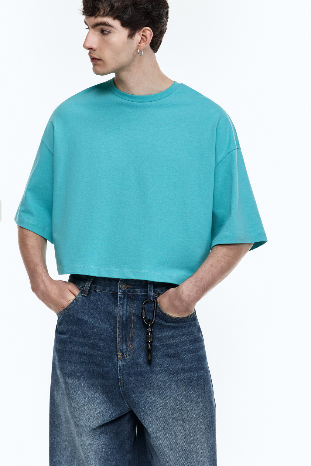 Футболка boxy fit хлопковая однотонная - цвет голубой - 2