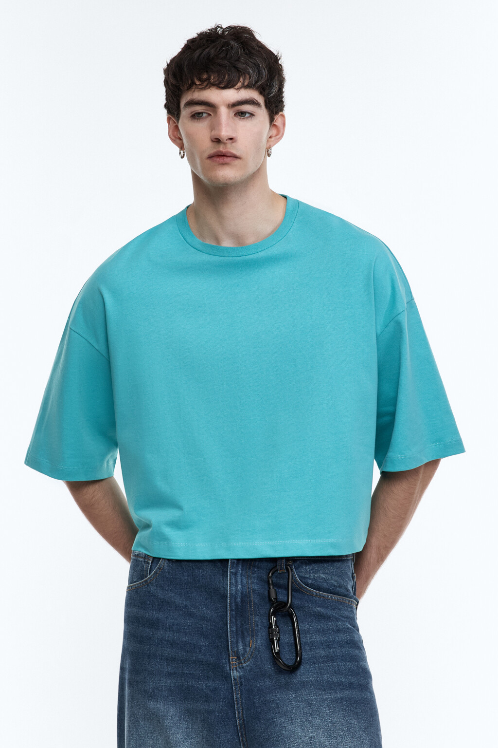 Футболка boxy fit хлопковая однотонная - цвет голубой - 3