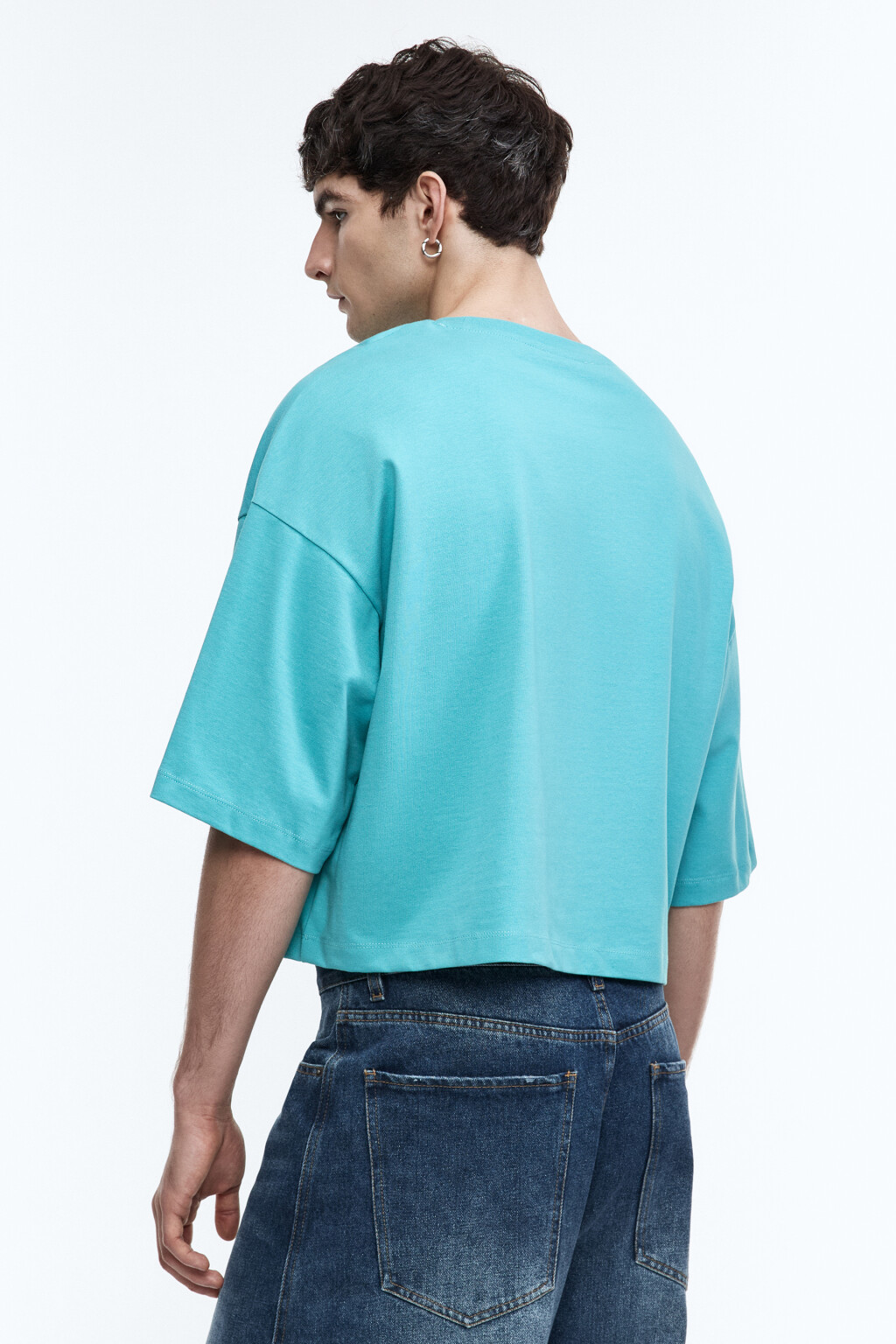 Футболка boxy fit хлопковая однотонная - цвет голубой - 5