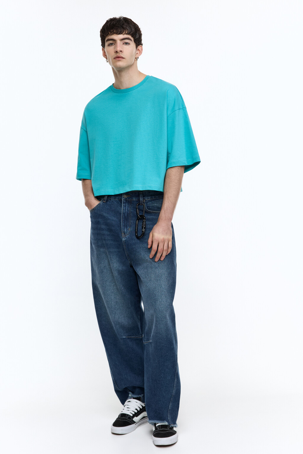 Футболка boxy fit хлопковая однотонная - цвет голубой - 1