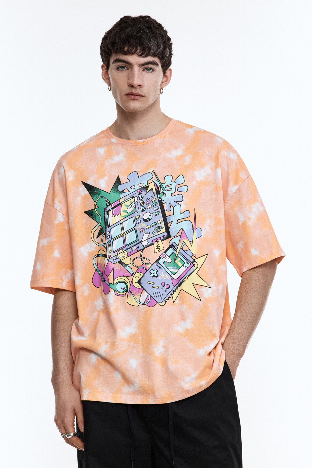 Футболка oversize с эффектом тай-дай и принтом - цвет оранжевый - 2