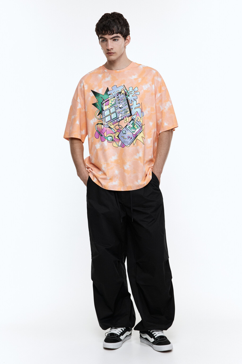 Футболка oversize с эффектом тай-дай и принтом - цвет оранжевый - 5