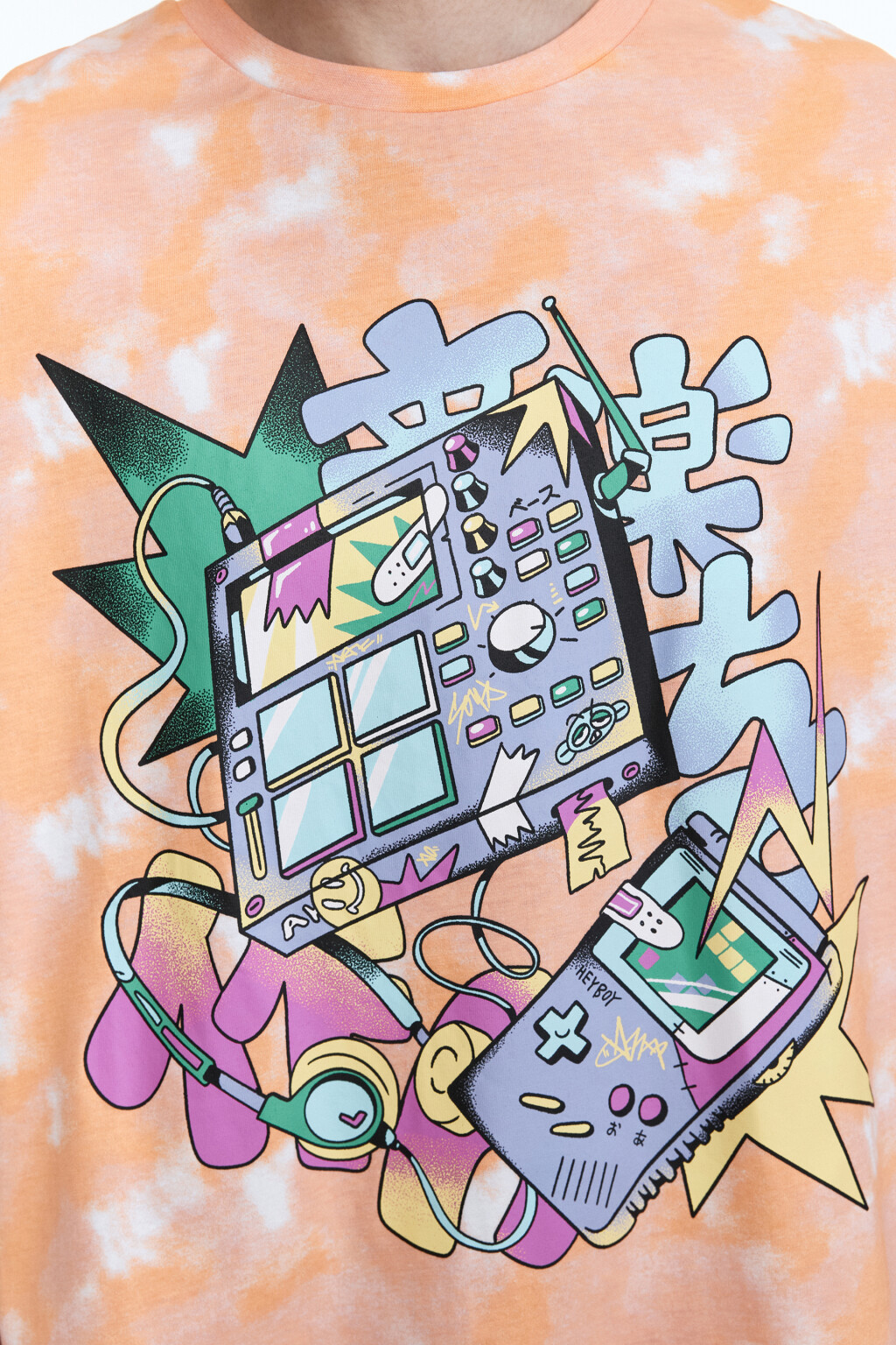 Футболка oversize с эффектом тай-дай и принтом - цвет оранжевый - 6