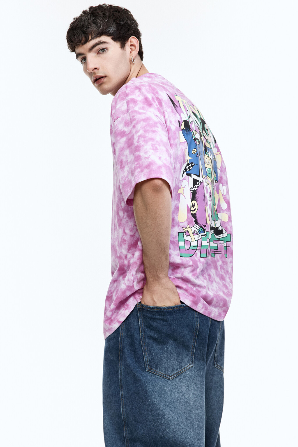 Футболка oversize с эффектом тай-дай и принтом - цвет розовый - 2