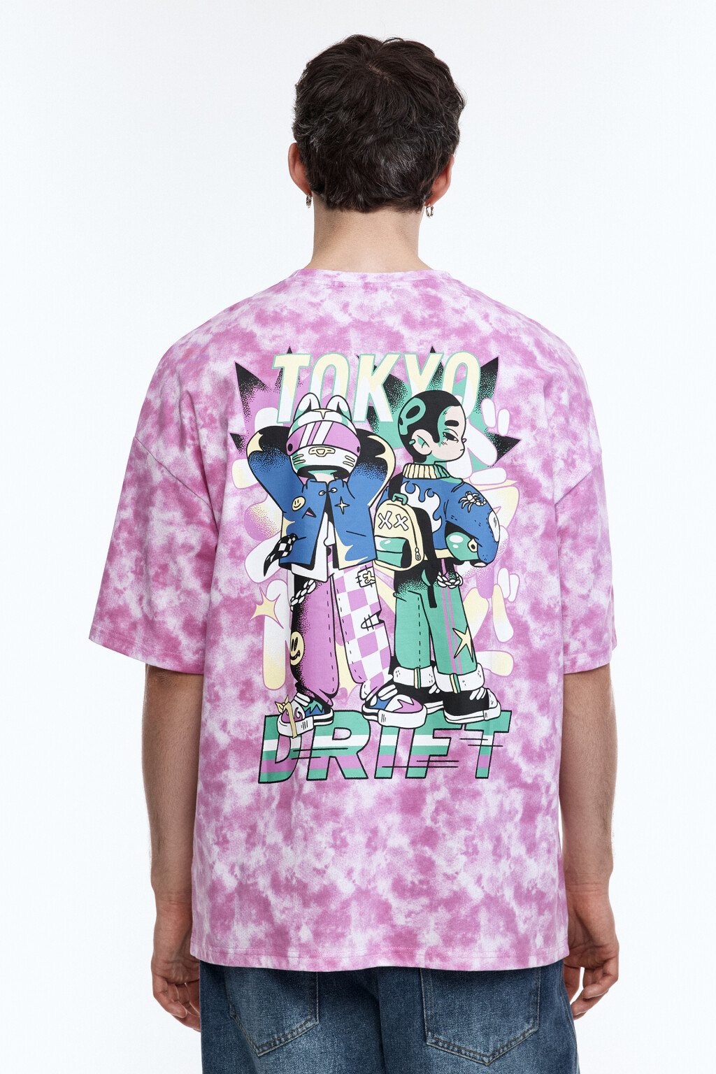 Футболка oversize с эффектом тай-дай и принтом - цвет розовый - 5
