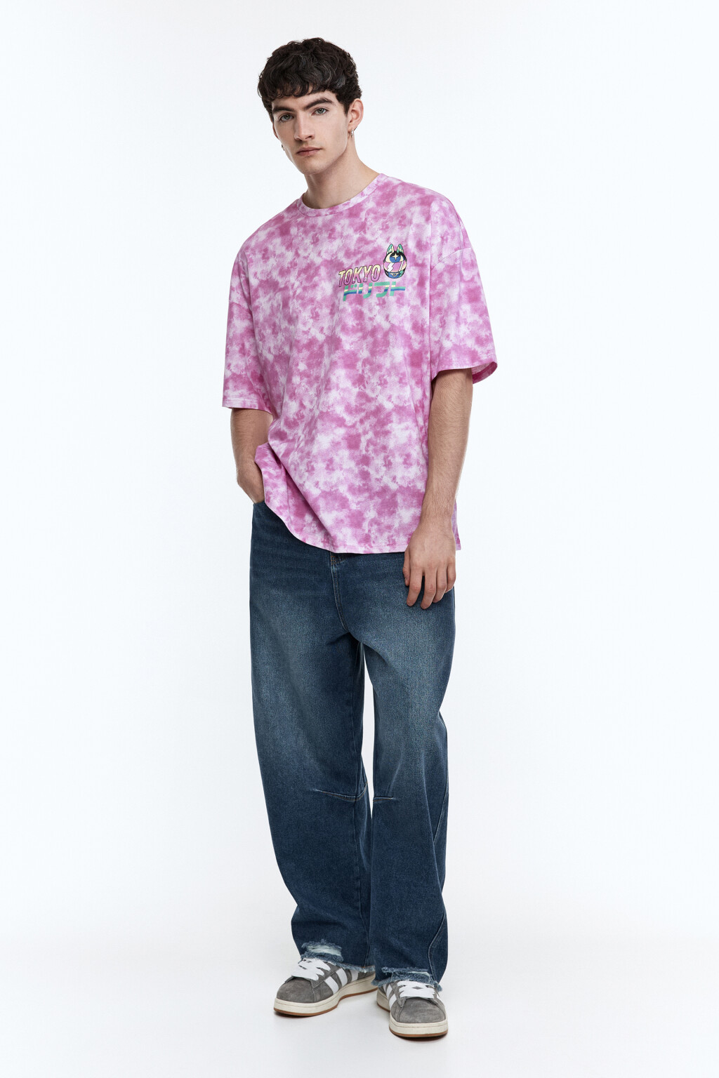 Футболка oversize с эффектом тай-дай и принтом - цвет розовый - 6