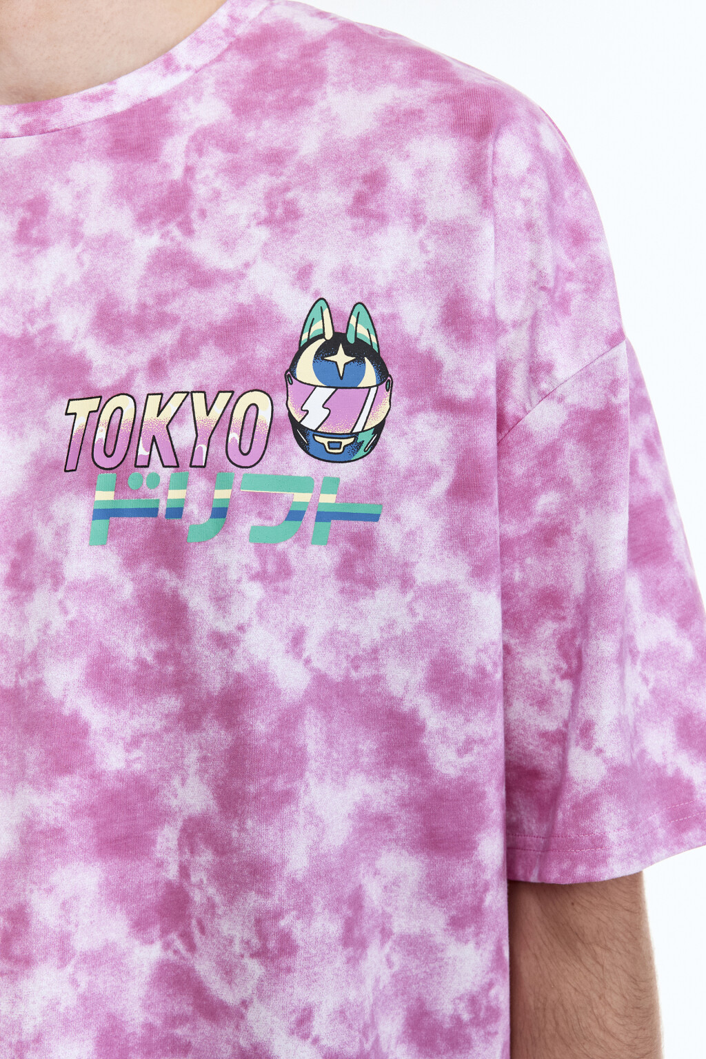Футболка oversize с эффектом тай-дай и принтом - цвет розовый - 7