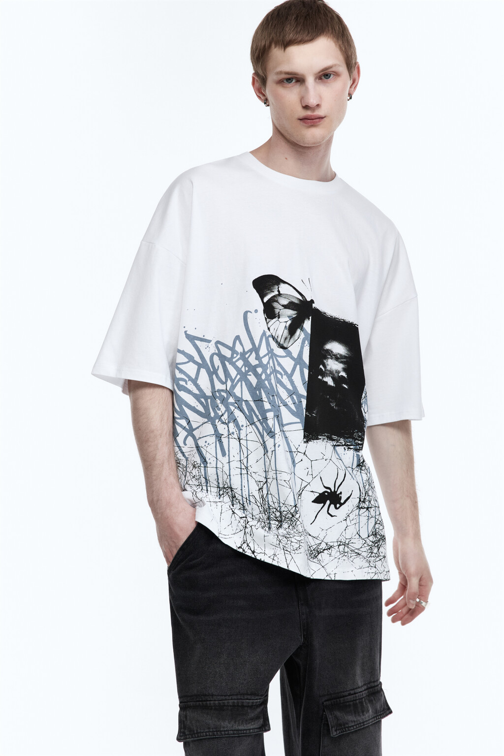 Футболка oversize с принтом - цвет белый - 1