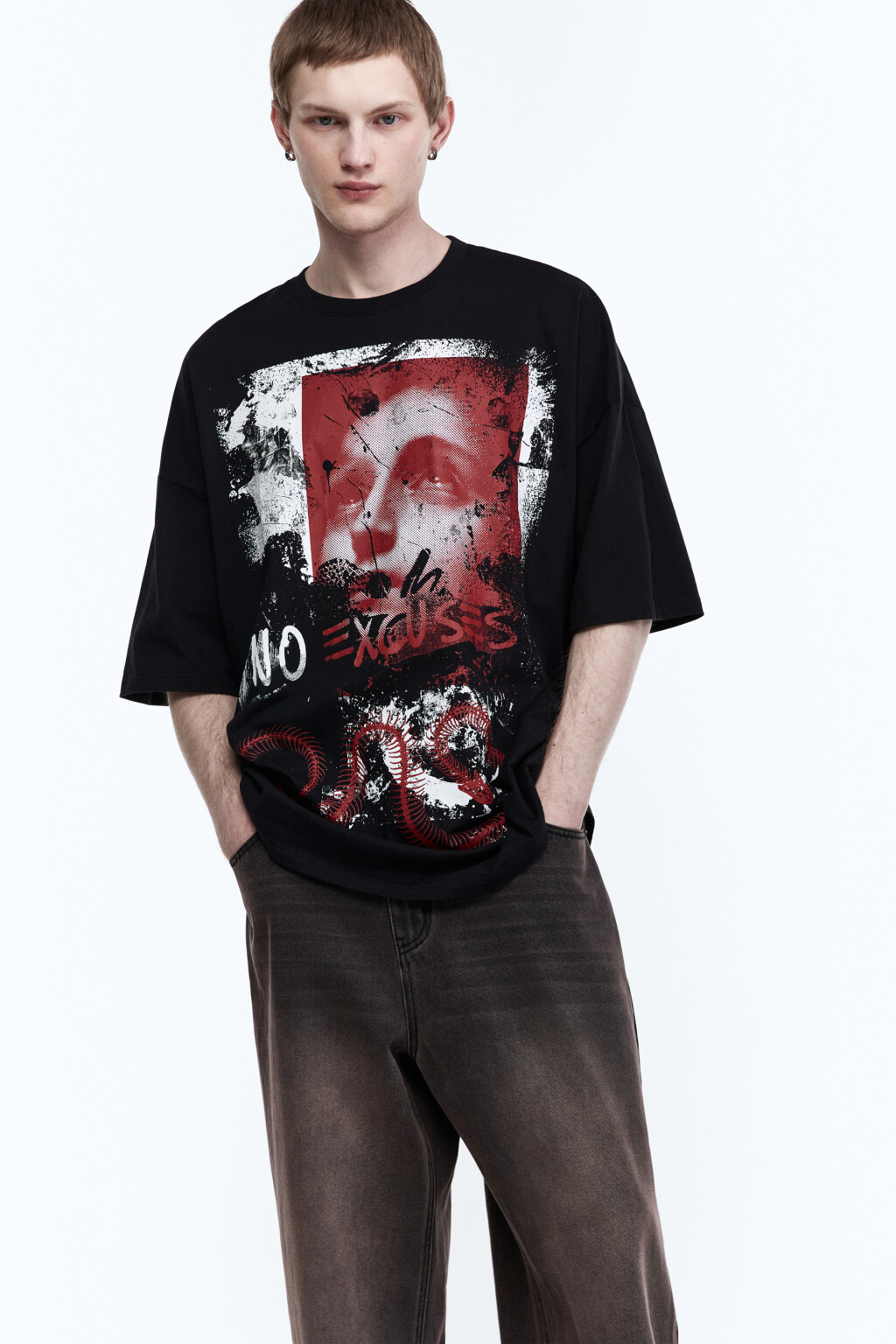 Футболка oversize с принтом - цвет черный - 1