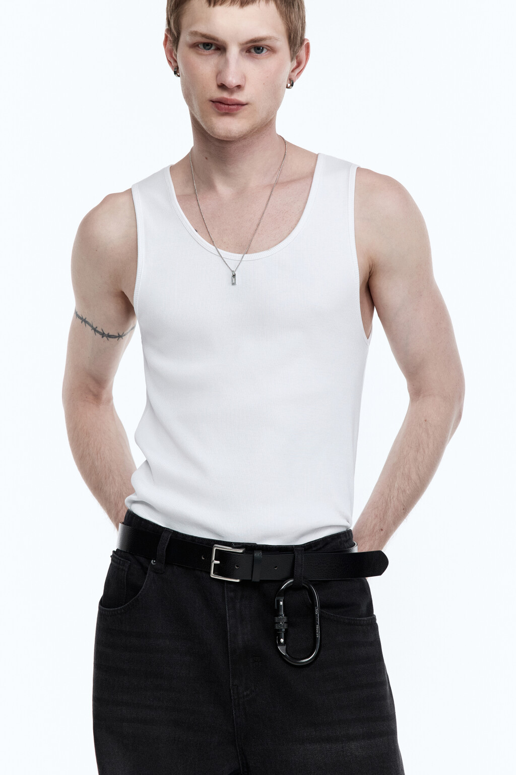 Майка-борцовка хлопковая облегающая - цвет белый - 2